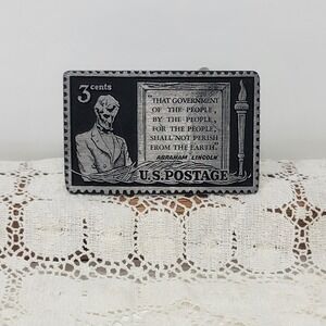 Solid Pewter Abraham Lincoln 3 Cent US Postage Belt Buckle Mens OS American USA